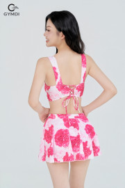 Bikini cạp cao quần váy hoa hồng