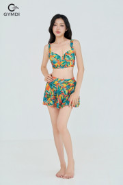 Bikini cạp cao quần váy họa tiết nhiệt đới