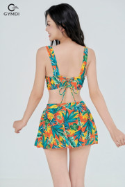 Bikini cạp cao quần váy họa tiết nhiệt đới