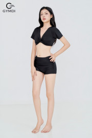Bikini cạp cao áo croptop đen 