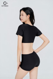 Bikini cạp cao áo croptop đen 
