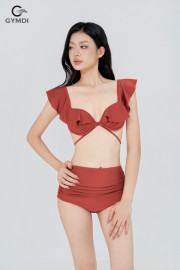 Bikini cạp cao áo cánh tiên nâu đất