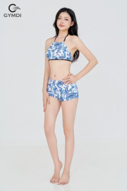 Bikini cạp cao áo yếm quần đùi xanh 