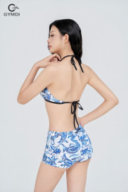 Bikini cạp cao áo yếm quần đùi xanh 
