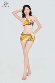 Bikini cạp cao áo yếm quần đùi hoa vàng