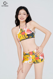 Bikini cạp cao áo yếm quần đùi hoa vàng