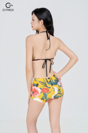 Bikini cạp cao áo yếm quần đùi hoa vàng