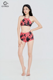 Bikini cạp cao áo yếm quần đùi hoa đỏ