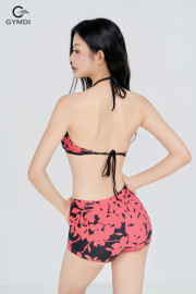 Bikini cạp cao áo yếm quần đùi hoa đỏ