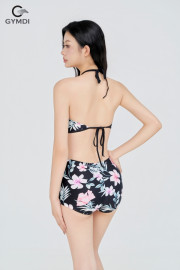 Bikini cạp cao áo yếm quần đùi hoa đen 