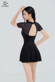 Bộ bơi liền váy cộc tay đen phối lưới