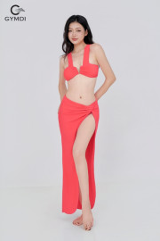 Bikini cạp thấp kèm chân váy cam