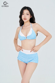 Bikini hai mảnh quần đùi caro xanh