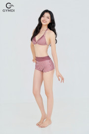Bikini hai mảnh quần đùi caro nâu