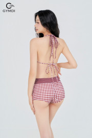 Bikini hai mảnh quần đùi caro nâu