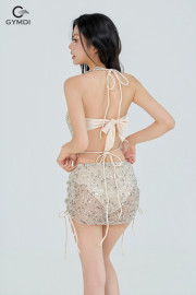 Bikini bốn mảnh ánh nhũ be 