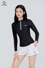 Bộ bơi dài tay quần đùi 2 lớp đen phối trắng