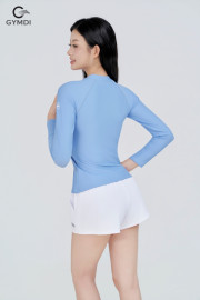 Bộ bơi dài tay khóa kéo quần đùi 2 lớp xanh phối trắng