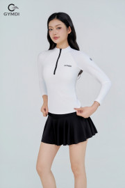 Bộ bơi dài tay khóa kéo trắng phối chân váy cạp cao đen 
