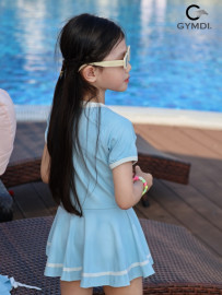 Bộ liền váy cộc tay bé gái xanh dương