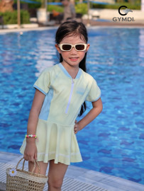 Bộ liền váy cộc tay bé gái vàng mơ