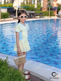 Bộ liền váy cộc tay bé gái vàng mơ