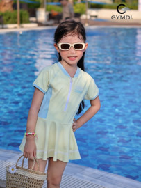 Bộ liền váy cộc tay bé gái vàng mơ