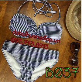 Bikini sexy áo xoắn kẻ B037