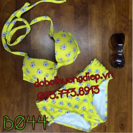 Bikini sexy vàng hoa trắng B044