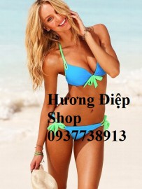 Bikini sexy xanh, dây buộc xanh lá B047