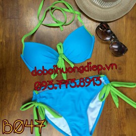 Bikini sexy xanh, dây buộc xanh lá B047