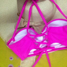 Bikini cạp cao - áo croptop đan dây hồng A065