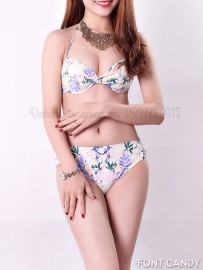 Bikini lá cây màu kem HD009
