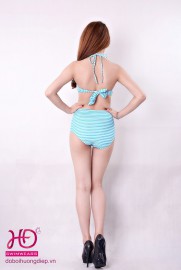 Đồ bơi cạp cao kẻ xanh trắng CC032