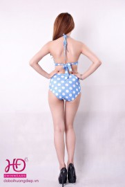 Bikini cạp cao bi trắng trên nền xanh jean