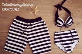 Bikini cạp cao kẻ đen trắng 16001