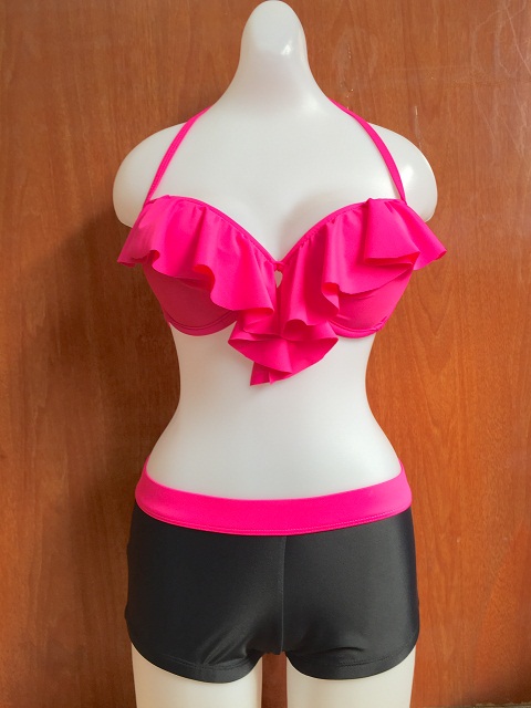Bikini áo bèo hồng quần short QĐ008